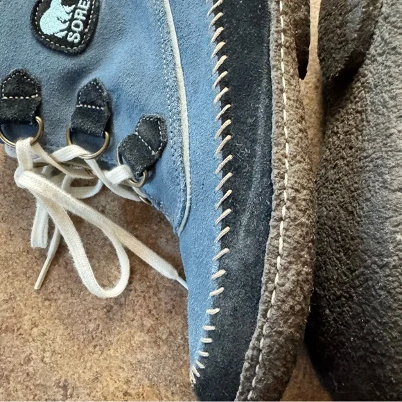 Women’s Sorel Size 6 Blue/Black Suede Joplin Boots w Lace Tie Closure - Picture 9 of 14